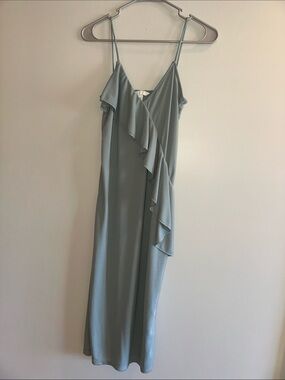 H&M Sage Green Ruffle Slip Midi Dress